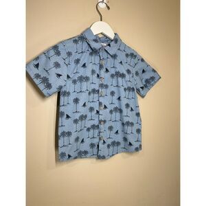 Sperry Kid Youth Boys 8 Light Blue Tropical Shark Button Polo Shirt Summer Beach